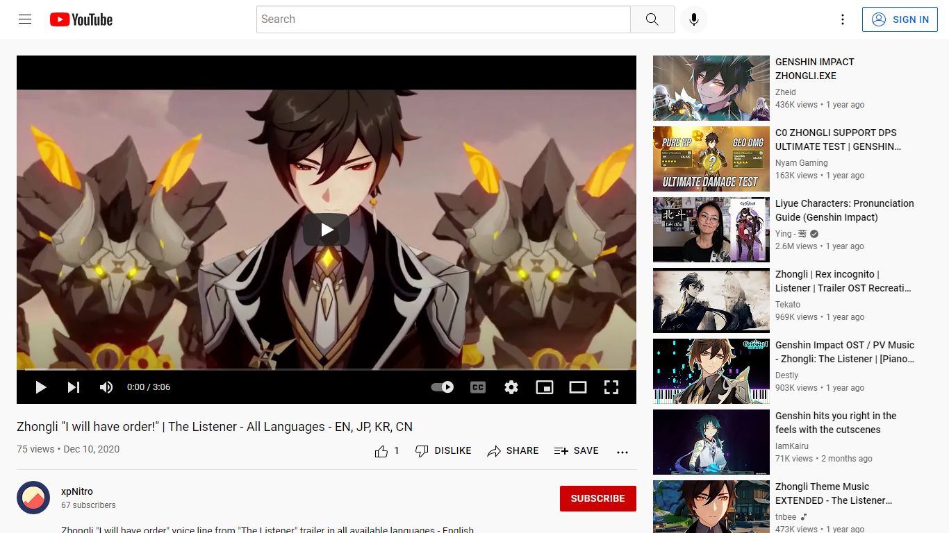 Zhongli "I will have order!" | The Listener - All Languages - YouTube